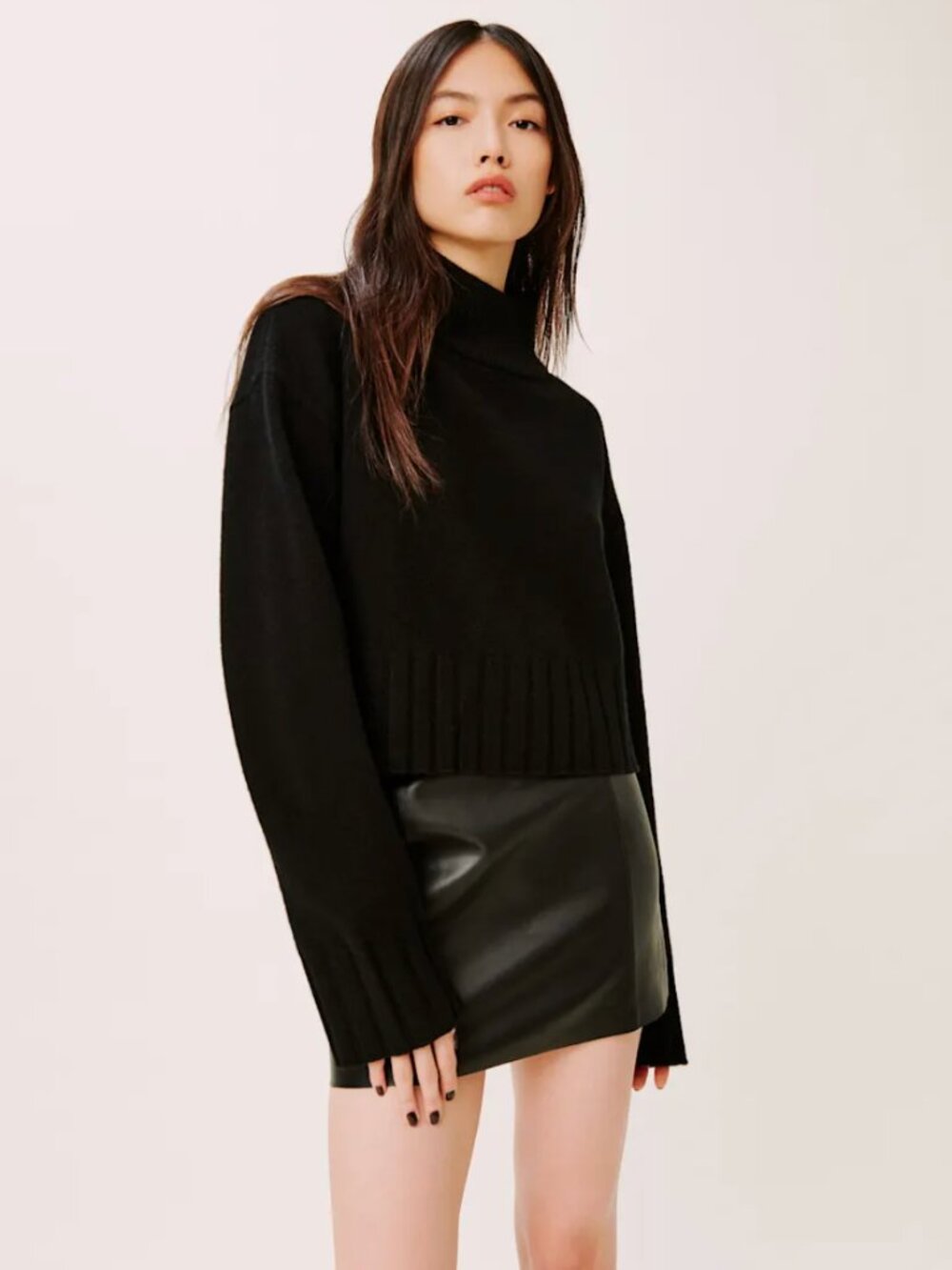 Good Condition Reformation Elvezia Regenerative Wool Turtleneck Sweater Black S